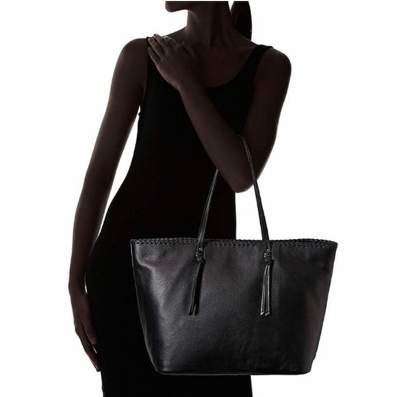 COLE HAAN RUMEY TOTE WHIP STITCHED TRIM BAG BLACK - Picture 1 of 15